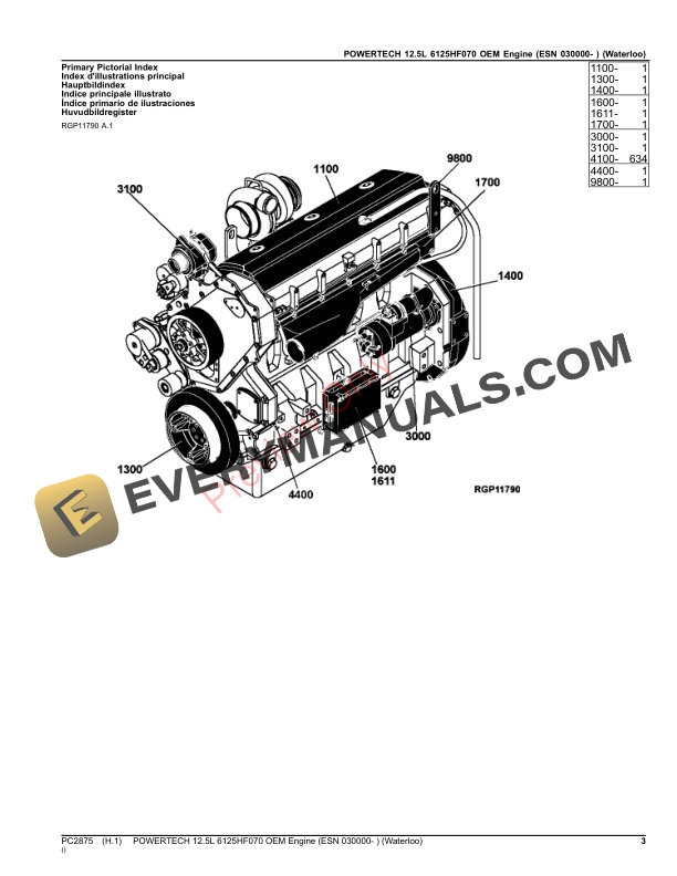 John Deere POWERTECH 12.5L 6125HF070 OEM ENGINE (ESN 030000 Parts Catalog PC2875 31MAR22 4 John Deere POWERTECH 12.5L 6125HF070 OEM ENGINE (ESN 030000 Parts Catalog PC2875 31MAR22-3