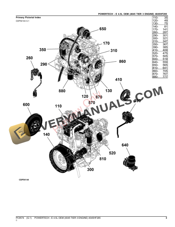 John Deere POWERTECH 4.5L 4045HF285 OEM ENGINE Parts Catalog PC9574 26NOV23-3