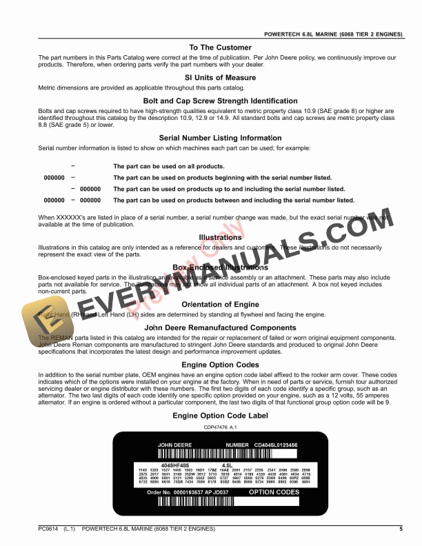 John Deere POWERTECH 6.8L 6068SFM75 MARINE (6068 TIER 2 ENGINES) Parts Catalog PC9614 03OCT23-5