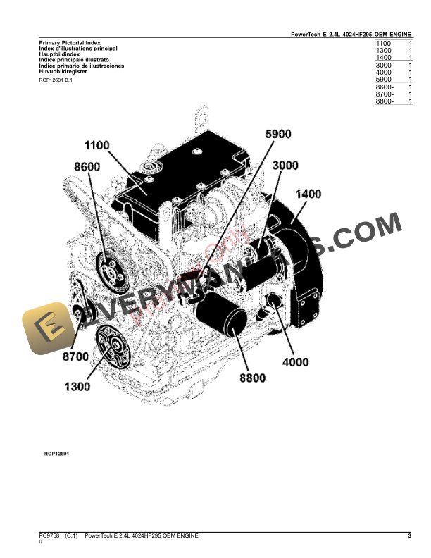 John Deere POWERTECH E 2.4L 4024HF295 OEM ENGINE Parts Catalog PC9758 11JAN23-3
