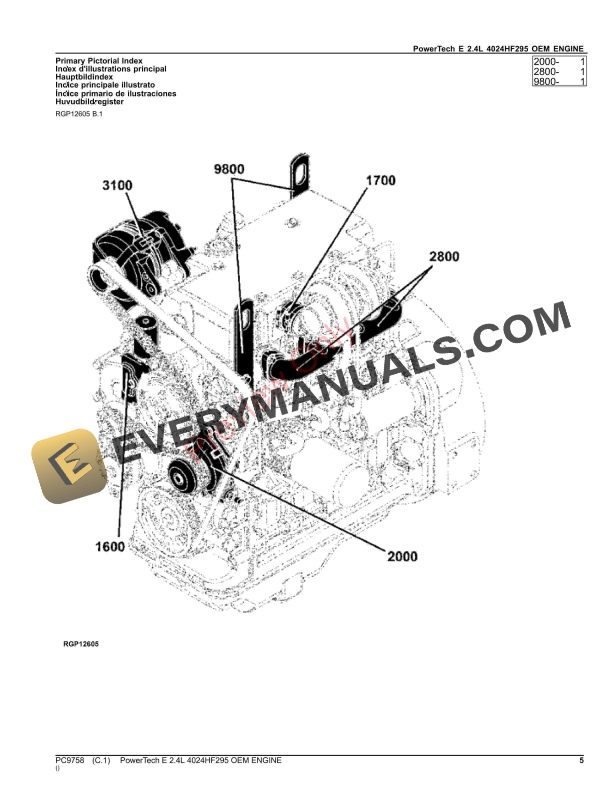John Deere POWERTECH E 2.4L 4024HF295 OEM ENGINE Parts Catalog PC9758 11JAN23-5