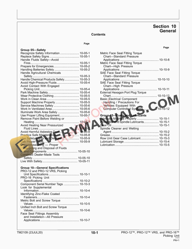 John Deere PRO 12 PRO 12 VRS and PRO 16 Picking Unit Repair Technical Manual TM2109 19JUL20 5