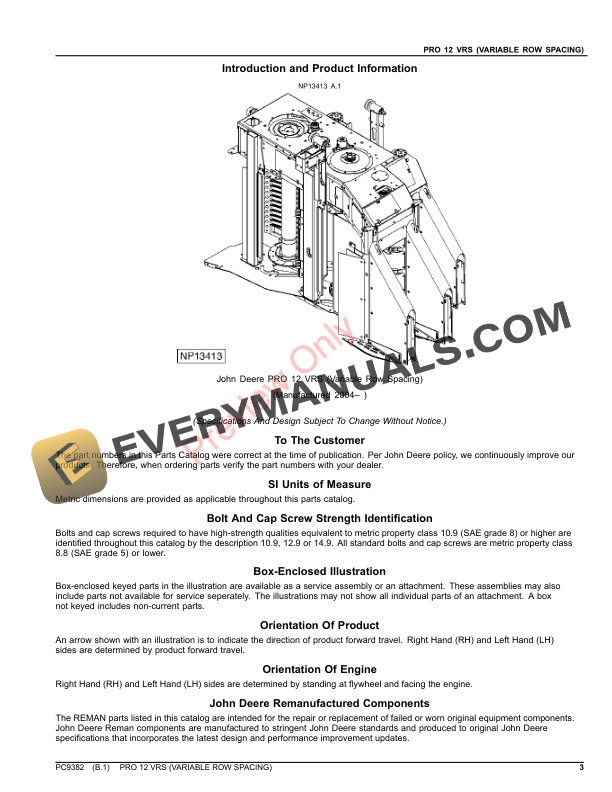 John Deere PRO 12 VRS (VARIABLE ROW SPACING) Parts Catalog PC9382 26SEP22-3