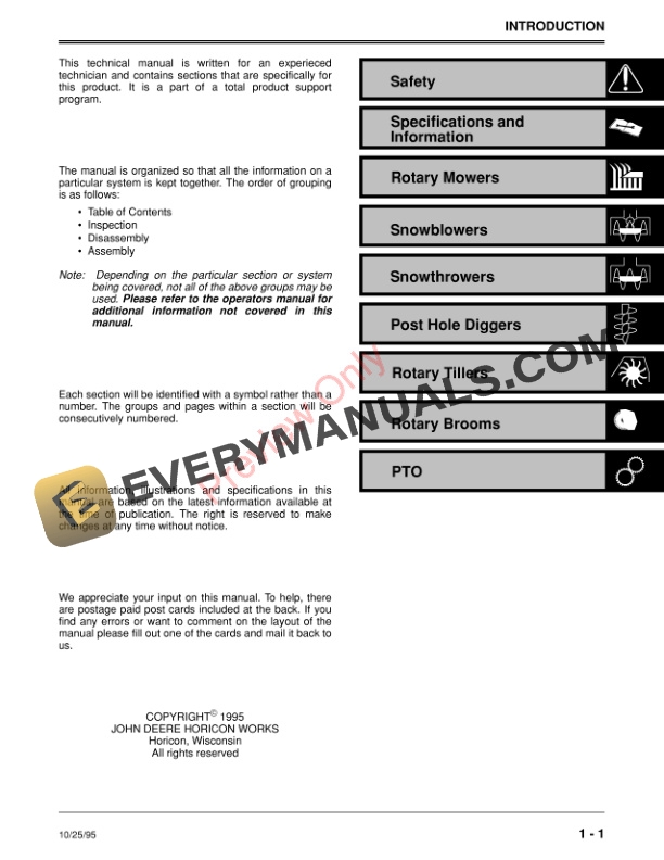John Deere PTO Drive Attachments Technical Manual TM1594 31OCT95 3