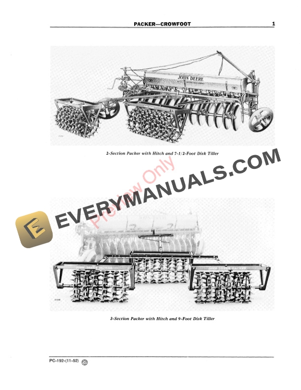 John Deere Packer – Crowfoot Parts Catalog PC192 01NOV52-3