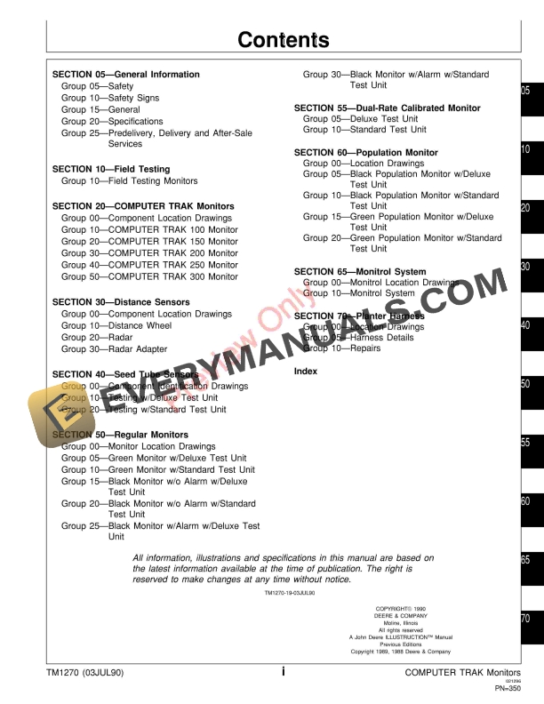 John Deere Planter Monitor Systems Technical Manual TM1270 03JUL90 7 John Deere Planter Monitor Systems Technical Manual TM1270 03JUL90 5