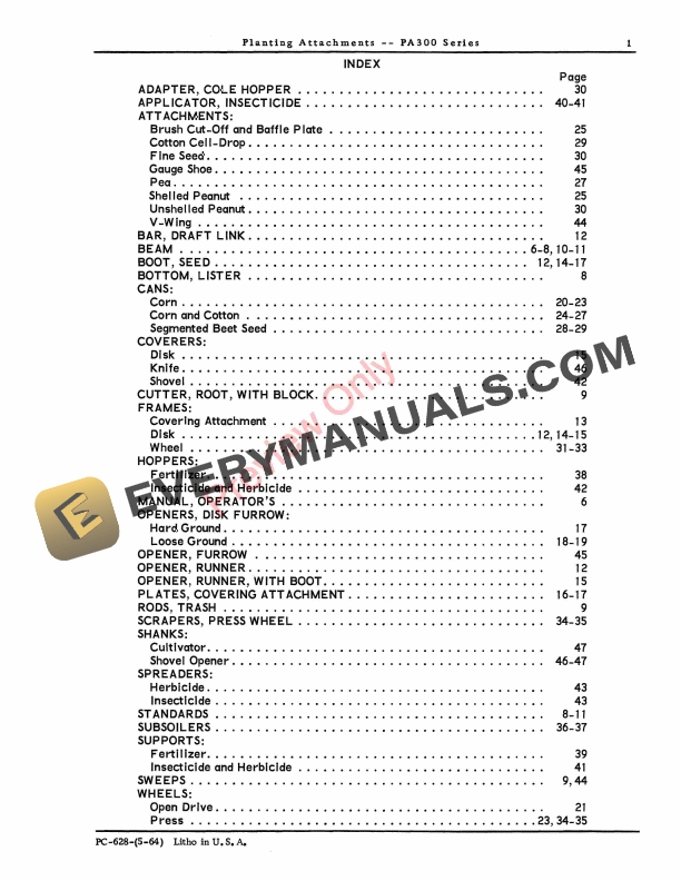 John Deere Planting Attachments – PA300 Series Parts Catalog PC628 01MAY64-5