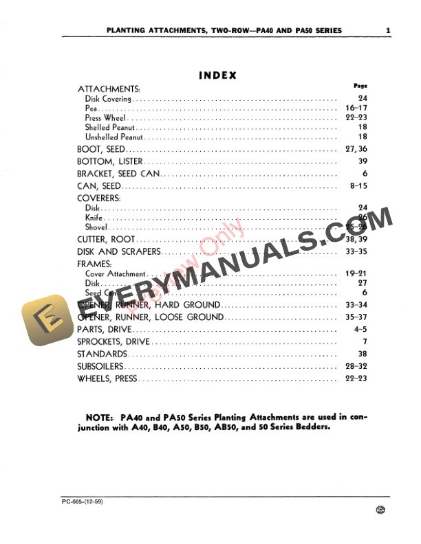 John Deere Planting Attachments – PA40, PA50 Series Parts Catalog PC665 01DEC59-3