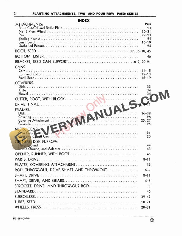 John Deere Planting Attachments – PA500 Series Parts Catalog PC585 01JAN60-4