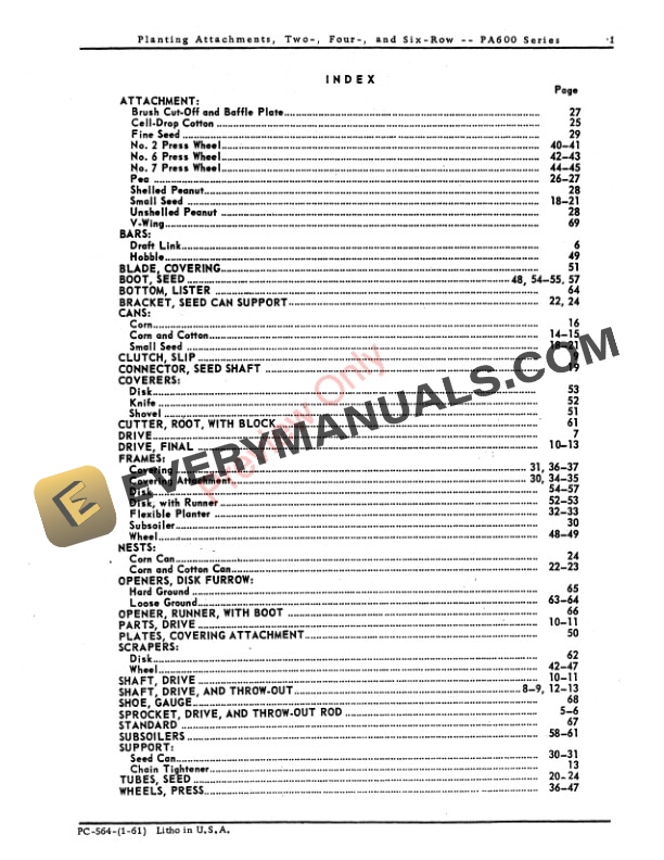 John Deere Planting Attachments – PA600 Series Parts Catalog PC564 01JAN61-3