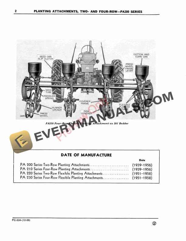 John Deere Planting Attachments Two- and Four-Row – PA200 Series Parts Catalog PC534 01DEC59-4