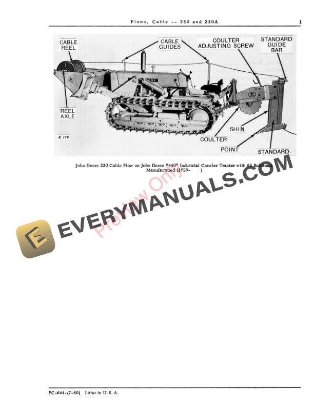 John Deere Plows Cable 230, 230A Parts Catalog PC644 01JUL60-3