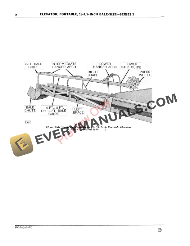 John Deere Portable Elevator, 18-12 Inch Bale-Size – Series 3 Parts Catalog PC380 01JAN68-4