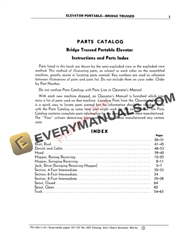 John Deere Portable Elevator Bridge Trussed Parts Catalog PC102 01SEP53 3
