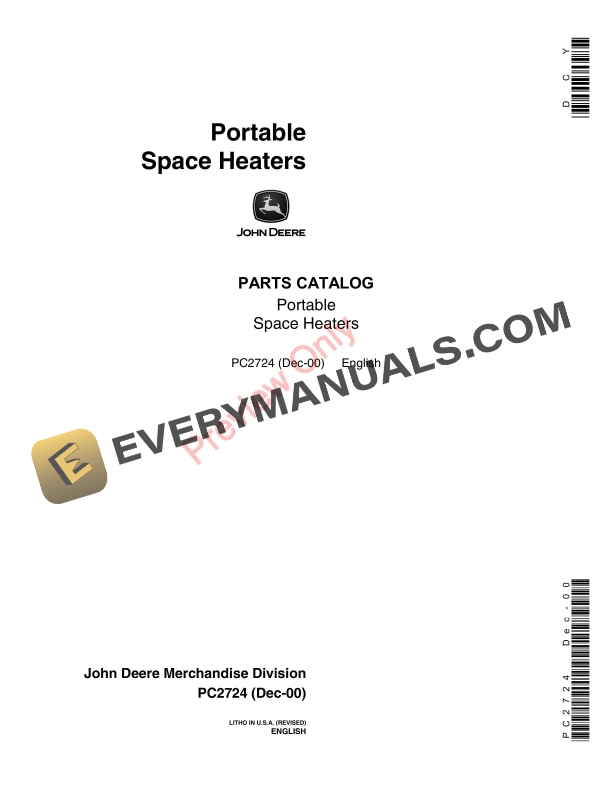 John Deere Portable Space Heaters Parts Catalog PC2724 22DEC00-1