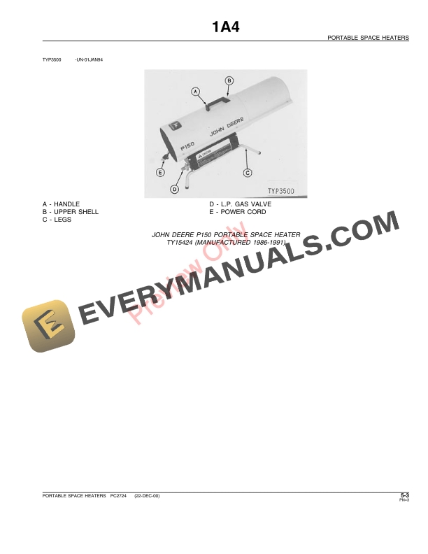 John Deere Portable Space Heaters Parts Catalog PC2724 22DEC00-5