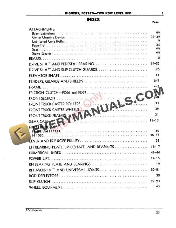 John Deere Potato Diggers – Two-Row, Level-Bed Parts Catalog PC176 01APR56-3