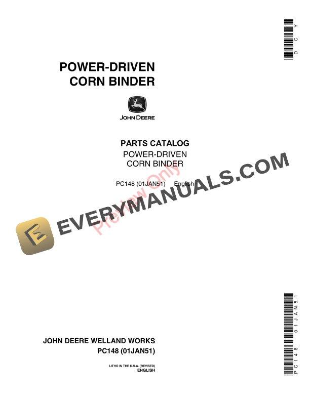 John Deere Power Driven Corn Binder Parts Catalog PC148 01JAN51-1
