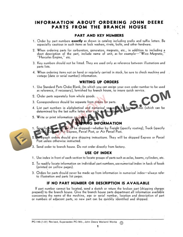 John Deere Power Driven Corn Binder Parts Catalog PC148 01JAN51-3