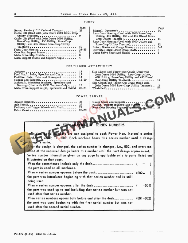 John Deere Power Hoe and Banker – 49, 49A Parts Catalog PC672 01JUN64-4