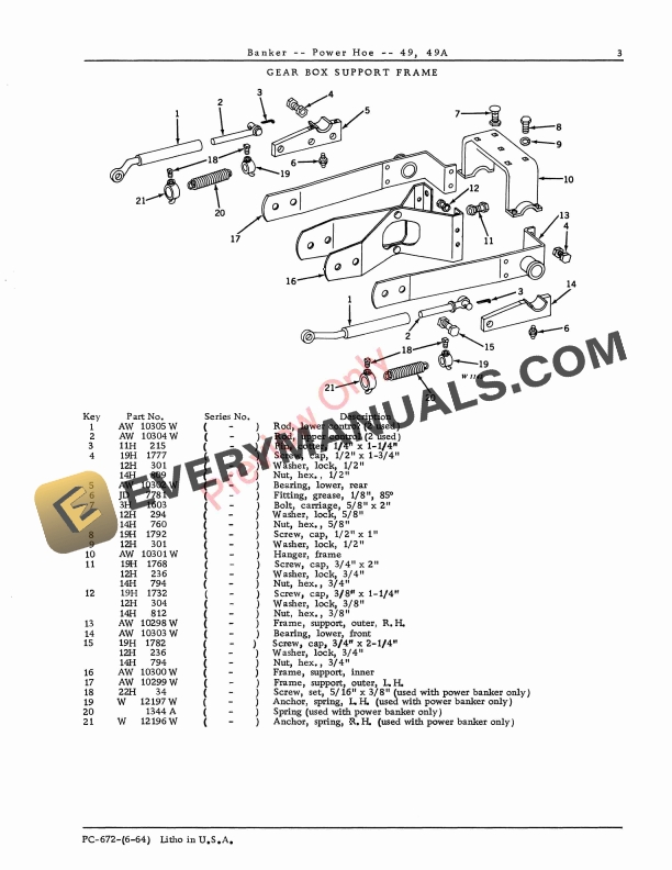 John Deere Power Hoe and Banker – 49, 49A Parts Catalog PC672 01JUN64-5