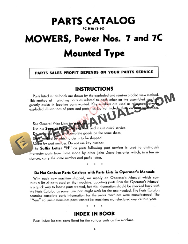 John Deere Power Mowers, Mounted Type – 7, 7C Parts Catalog PCH72 01AUG50-3