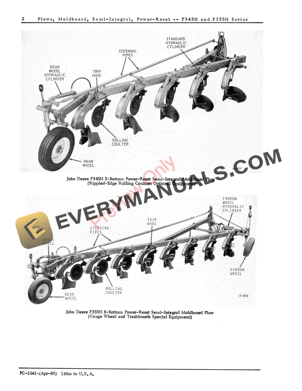 John Deere Power Reset Semi Integral Moldboard Plows Parts Catalog PC1041 01APR69 4