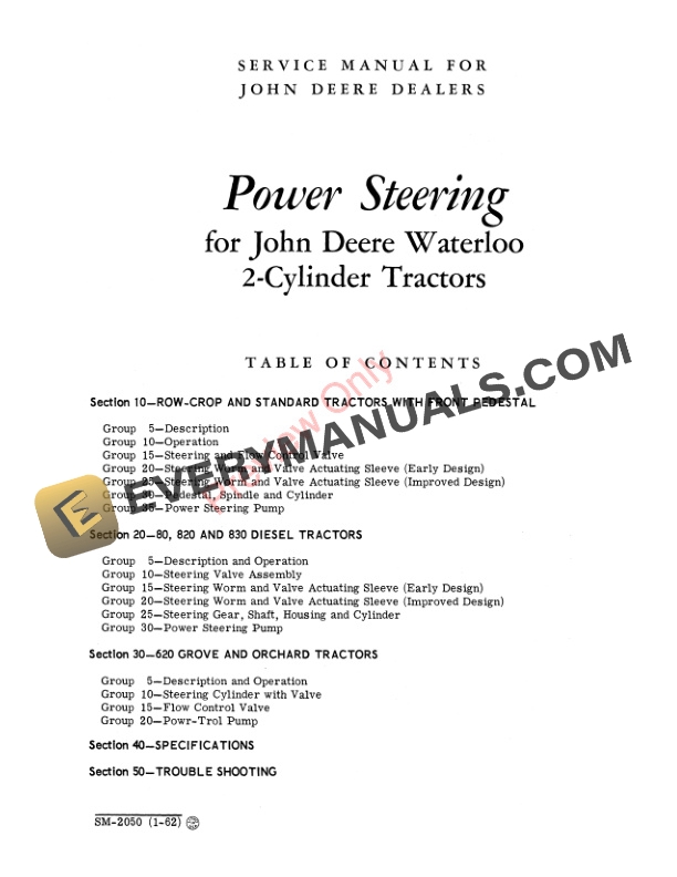 John Deere Power Steering for 2 Cylinder Tractors Service Manual SM2050 01JAN62 3