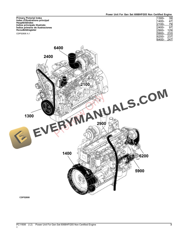 John Deere Power Unit For Gen Set 6068HFG55 Non Certified Engine Parts Catalog PC11606 11JUL23 3