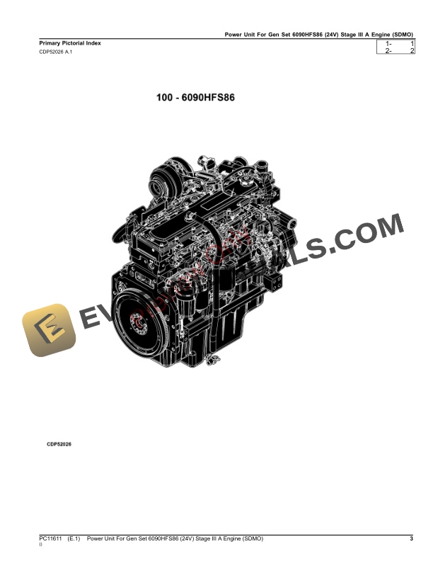 John Deere Power Unit For Gen Set 6090HFS86 24V Stage III A Engine SDMO Parts Catalog PC11611 03MAY21 3