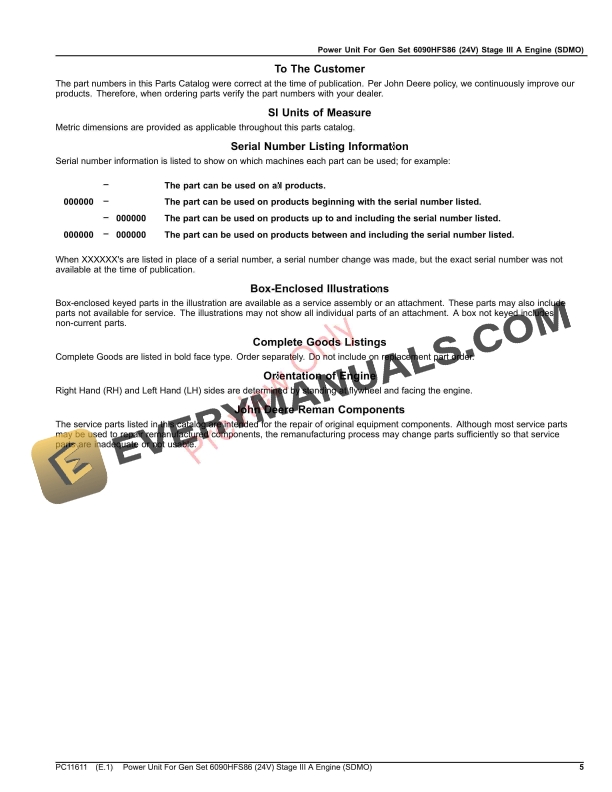 John Deere Power Unit For Gen Set 6090HFS86 24V Stage III A Engine SDMO Parts Catalog PC11611 03MAY21 5