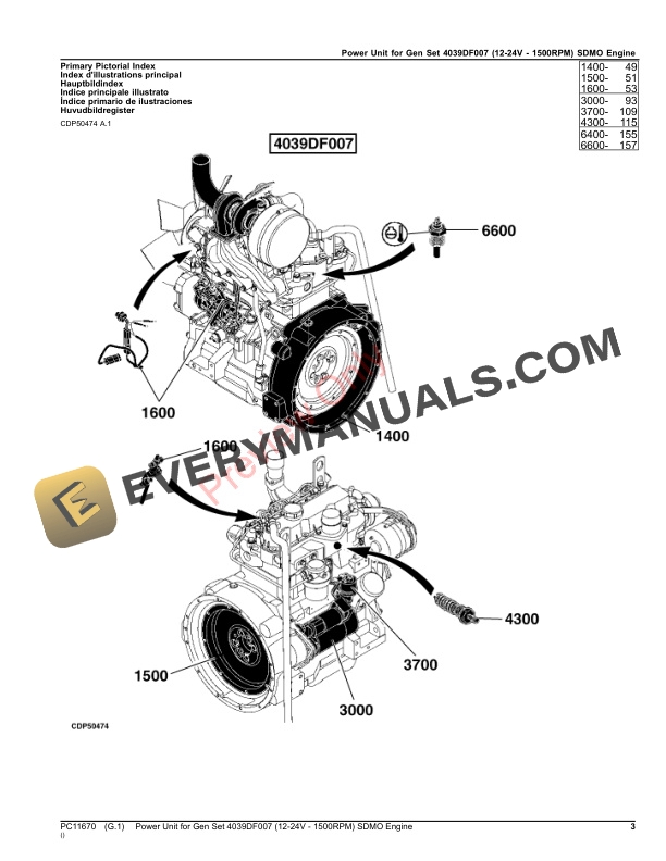 John Deere Power Unit for Gen Set 4039DF007 12 Parts Catalog PC11670 29DEC20 3
