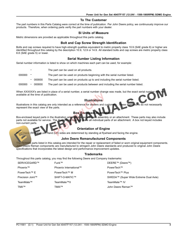 John Deere Power Unit for Gen Set 4045TF157 (12 Parts Catalog PC11681 18JUL23 4 John Deere Power Unit for Gen Set 4045TF157 12 Parts Catalog PC11681 18JUL23 3