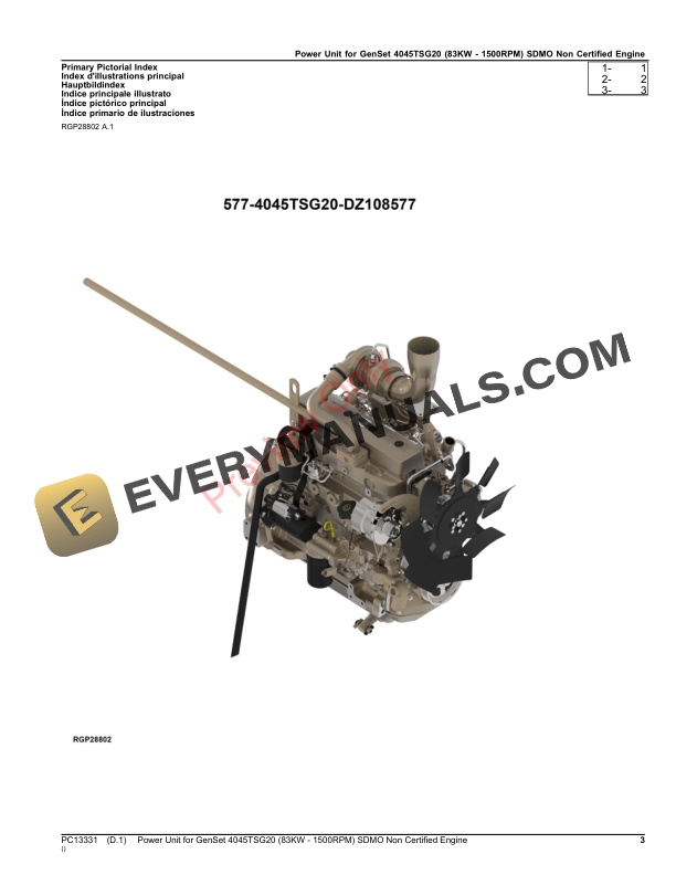 John Deere Power Unit for GenSet 4045TSG20 (83KW Parts Catalog PC13331 21NOV23-3