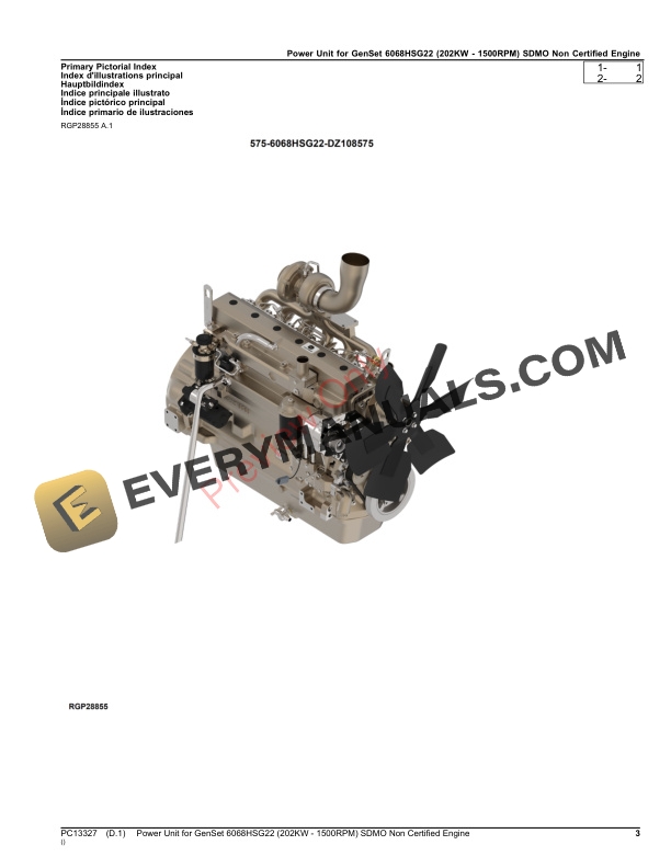 John Deere Power Unit for GenSet 6068HSG22 (202KW Parts Catalog PC13327 08SEP23-3