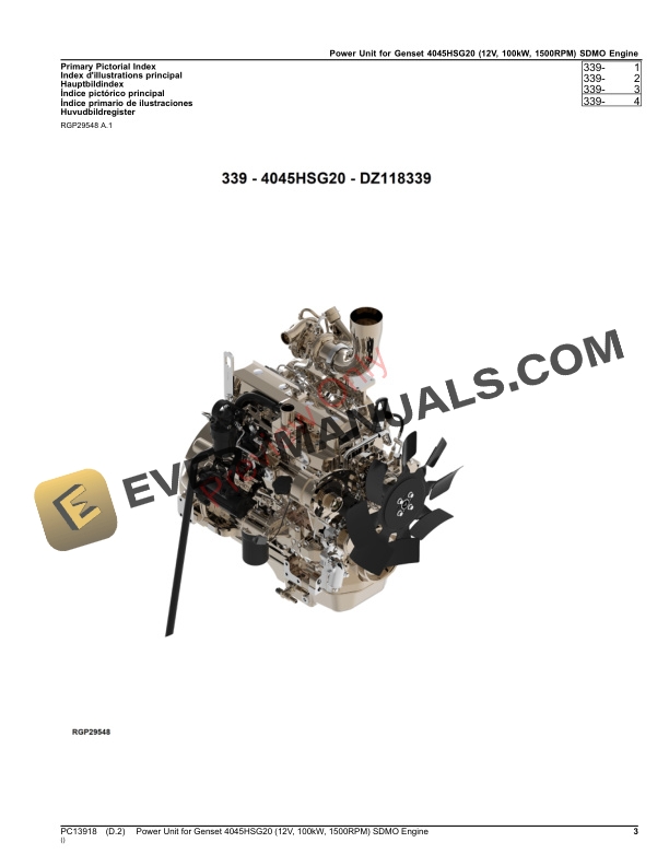 John Deere Power Unit for Genset 4045HSG20 (12V, 100kW, 1500RPM) SDMO Engine Parts Catalog PC13918 21NOV23-3