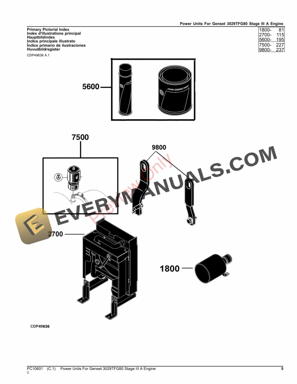 John Deere Power Units For Genset 3029TFG80 Stage III A Engine Parts Catalog PC10601 25APR23 5