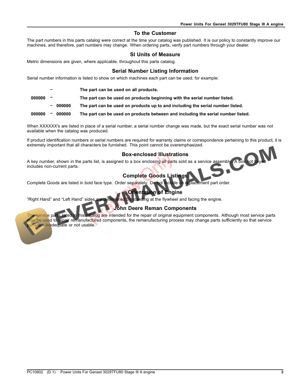 John Deere Power Units For Genset 3029TFU80 Stage III A engine Parts Catalog PC10602 25APR23 4 John Deere Power Units For Genset 3029TFU80 Stage III A engine Parts Catalog PC10602 25APR23 3