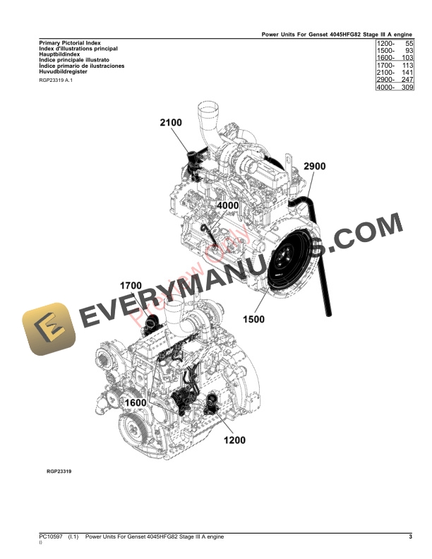 John Deere Power Units For Genset 4045HFG82 Stage III A engine Parts Catalog PC10597 24SEP23 3