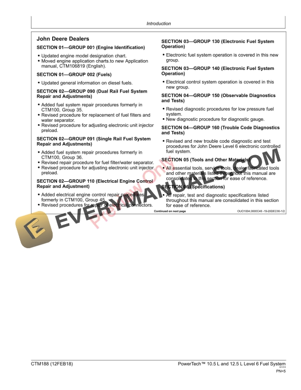 John Deere PowerTech 10.5 L and 12.5 L Diesel Engines Level 6 Electronic Fuel Systems with Lucas EUIs Component Technical Manual CTM188 12FEB18 5
