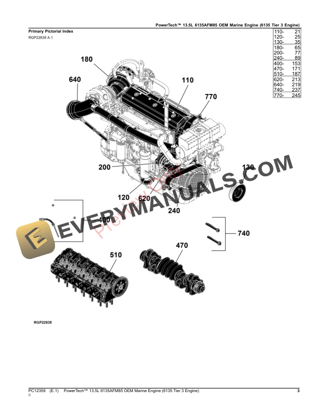John Deere PowerTech 13.5L 6135AFM85 OEM Marine Engine (6135 Tier 3 Engine) Parts Catalog PC12359 03OCT23-3