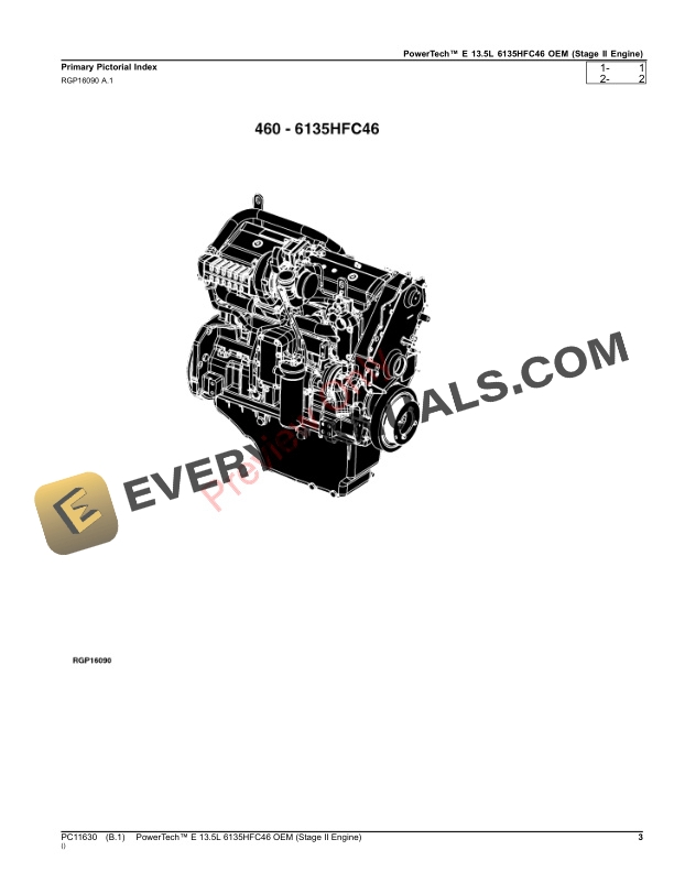 John Deere PowerTech 13.5L 6135HFC46 Stage II OEM Engine Parts Catalog PC11630 01JUL12 3