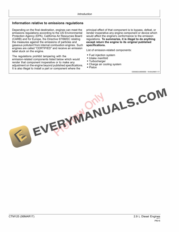 John Deere PowerTech 2.9 LDiesel Engines Component Technical Manual CTM125 06MAR17 4