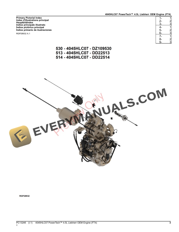 John Deere PowerTech 4.5L 4045HLC07 OEM (FT4 Engine) Parts Catalog PC13246 10SEP26 4 John Deere PowerTech 4.5L 4045HLC07 OEM (FT4 Engine) Parts Catalog PC13246 10SEP26-3
