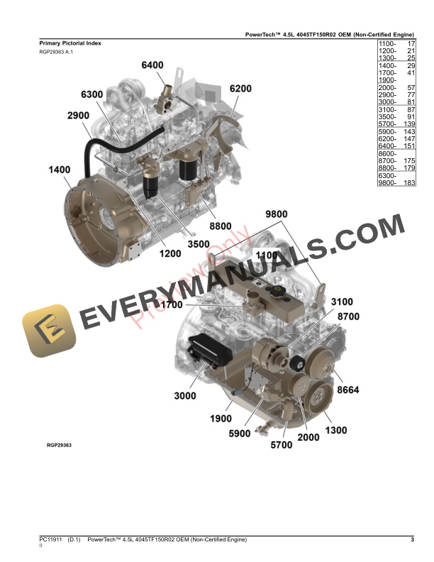 John Deere PowerTech 4.5L 4045TF150R02 OEM (Non-Certified Engine) Parts Catalog PC11911 17OCT23 4 John Deere PowerTech 4.5L 4045TF150R02 OEM Non Certified Engine Parts Catalog PC11911 17OCT23 3