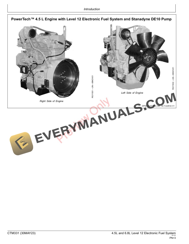 John Deere PowerTech 4.5L and 6.8L Diesel Engines Level 12 Electronic Fuel System With Stanadyne DE10 Pump Component Technical Manual CTM331 30MAY23 3