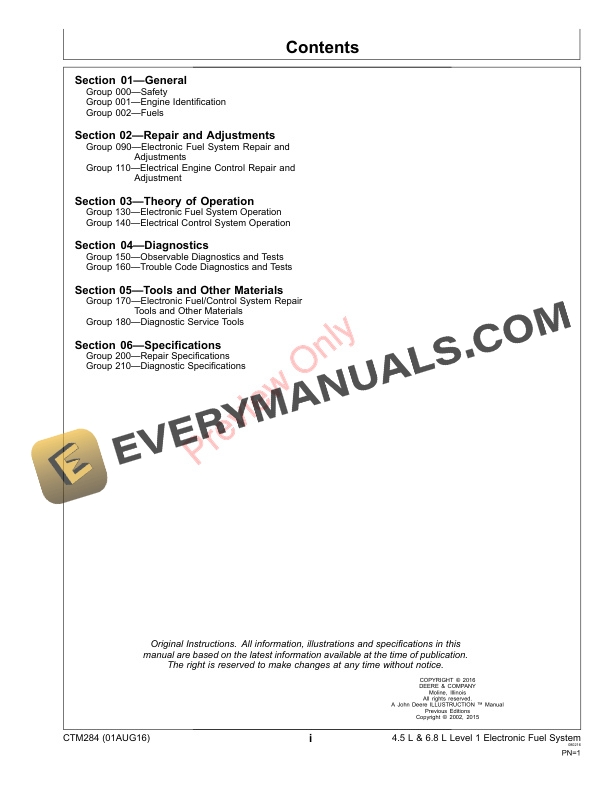 John Deere PowerTech 4.5L and 6.8LDiesel EnginesLevel 1 Electronic Fuel SystemsWith Delphi LucasDP201 Pump Technical Manual CTM284 01AUG16 3