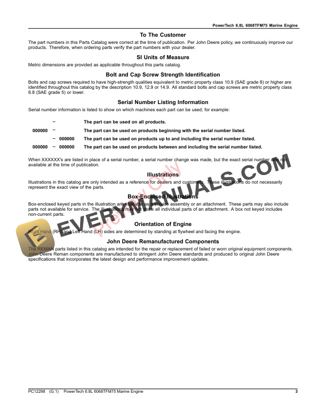 John Deere PowerTech 6.8L 6068TFM75 Marine Engine Parts Catalog PC12298 02NOV23 4 John Deere PowerTech 6.8L 6068TFM75 Marine Engine Parts Catalog PC12298 02NOV23-3