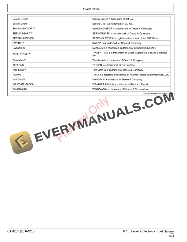 John Deere PowerTech 8.1L Diesel Engines Level 9 Electronic Fuel System With Denso High Pressure Common Rail Component Technical Manual CTM255 26JAN23 4