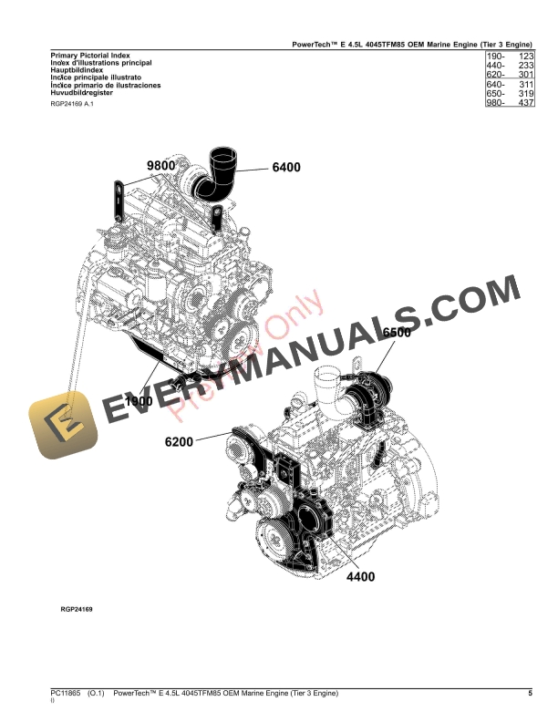 John Deere PowerTech E 4.5L 4045TFM85 OEM Marine Engine (Tier 3 Engine) Parts Catalog PC11865 05SEP23 6 John Deere PowerTech E 4.5L 4045TFM85 OEM Marine Engine Tier 3 Engine Parts Catalog PC11865 05SEP23 5